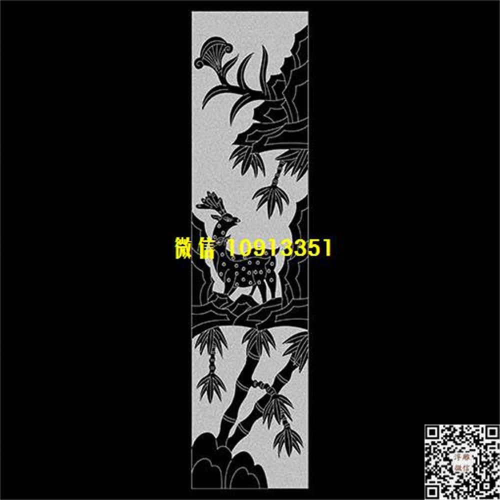 精雕图115鹿竹子墓碑板精雕图线雕图线条图单线铣底图_电脑雕刻plt文泰矢量图精雕图浮雕图